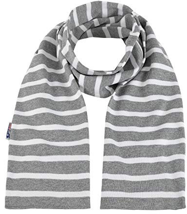 modAS Unisex Bretonischer Schal mit Streifen und uni verschieden Farben - Herrenschal Damenschal Kinderschal 20x160 cm in Grau-Melange-Weiß