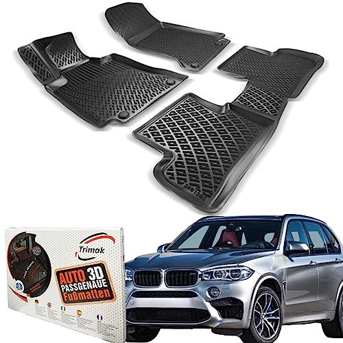 Trimak Passgenau 3D Fussmatten Auto Kompatibel mit BMW X5 F15 2013-2018 Auto Zubehör 1. und 2. Reihe Gummimatten Autos TPE Allwetter Geruchlos rutschfest Vorne & Hinten Schwarz
