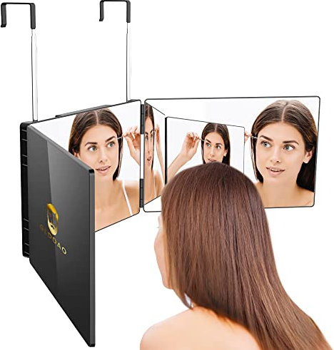 GLDDAO 3-Wege-Spiegel zum Selbstschneiden, 360 dreifach gefaltete Friseurspiegel, 3-seitiger Make-up-Spiegel, Flechten, DIY-Haarschnitt-Werkzeug sind Gute Geschenke für Männer und Frauen