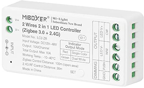 LGIDTECH LC2-ZR 2 Drähte 2-in-1 LED-Streifen-Lichtleiste Controller Zigbee 3.0+2.4G, funktioniert mit einfarbigen und COB 2 Drähten CCT LED-Streifen,kompatibel mit Philips Hue,Echo Studio