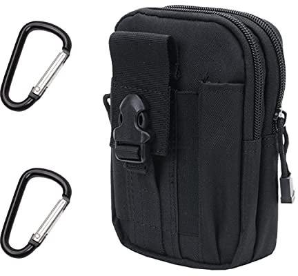 1 stück Outdoor-Gürteltasche mit 2 Karabinern aus Aluminiumlegierung, Multifunktions-Zubehörtasche, tragbare wasserdichte Gürteltasche, Handytasche, geeignet zum Radfahren und Wandern (schwarz)