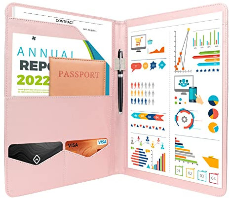 Newyes Conférencier A4 Pour Documents D'affaires, Organiseur Personnel Avec Presse-Papiers, Pochette Pour Fichiers, Porte-Cartes, Poches Pour Le Travail De Bureau (Rose)