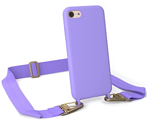 EAZY CASE - Hülle mit Band kompatibel mit iPhone SE (2022/2020) / iPhone 8/7 Handyhülle mit Umhängeband Silikonhülle Schwarz Handykette Umhängen Handykordel Smartphone in Lavendel Lila - Clips Gold