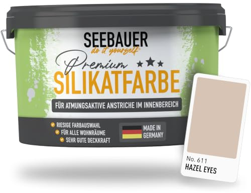 SEEBAUER diy Silikatfarbe Hellbraun 10L für Innen (No. 611 Hazel Eyes) Atmungsaktive Mineralfarbe für Allergiker - Abwaschbare Wandfarbe - Brauntöne hohe Deckkraft