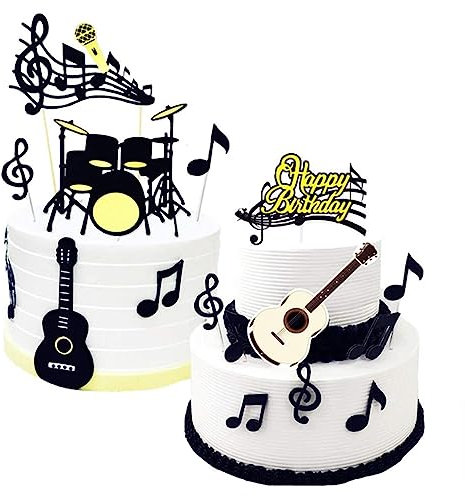 YuanYouTong 32 Pcs Music Notes Cake Toppers Guitar Cake Topper Disco Cake Decorations Happy Birthday Cake Topper Personalised Cupcake Topper for Baby Shower, Girls, Women, Men, Rock and Theme Party