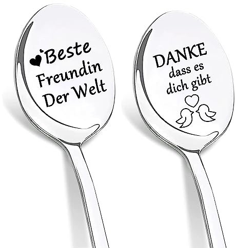 DIKARIYA Beste Freundin Geschenke, 2er Kaffeelöffel mit Gravur Beste Freundin der Welt, Liebeslöffel Geburtstagsgeschenk für Freundin, Jahrestag Geschenk für Sie, Entschuldigung Geschenk für Freundin