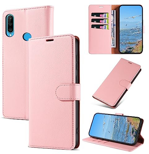 KKEIKO Cover per Huawei P30 Lite, Antiurto Custodia in PU Pelle con Slot per Porta Carte, Magnetico Protettiva Cover per Huawei P30 Lite, Rosa