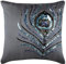The HomeCentric Handgefertigt Kissenbezuge 2 Stück, 55x55 cm, Silber Dekorative Kissenbezug, Pailletten Pfau - Feder Kissen Decken Art Silk Platz Kissenbezuge, Blumen Art Deco Werfen - Peacock Feather