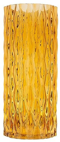 INNA-Glas Glas Blumenvase Mirian mit Struktur, klar-gelb, 30 cm, Ø 12,8 cm - Design Vase
