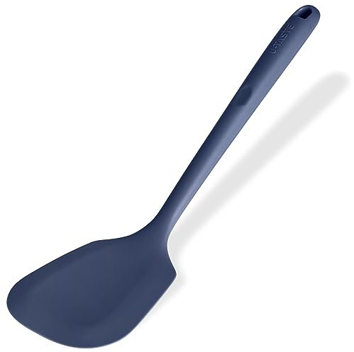 U-Taste Spatule en silicone solide extra longue : spatule de cuisine résistante à la chaleur 315 ℃, ustensile de cuisine en caoutchouc antiadhésif sans couture pour friture, crêpes (Bleu Nuit)