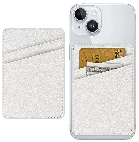 Leder Handy Kartenhalter Telefon Brieftasche, Stick Back Phone Wallet Aufkleber Stilvolle Handyhülle Kreditkartenhalter, Geeignet für iPhone, Samsung, Android und die meisten Smartphones Weiß