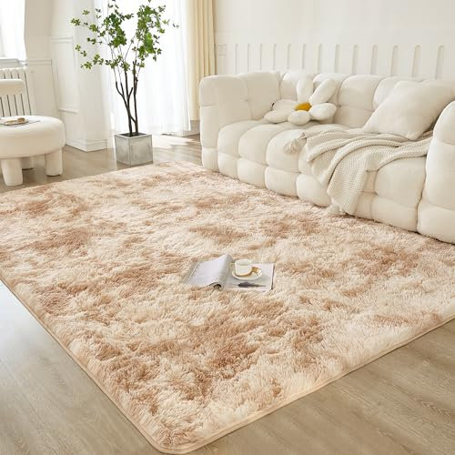 annadaif Zottelteppich für Schlafzimmer, 7,6 x 12,7 cm, Beige, kleiner, flauschiger Plüsch-Teppich für Wohnzimmer, rutschfest, weich, Kinderzimmerdekoration, moderne flauschige Teppiche für Jungen und