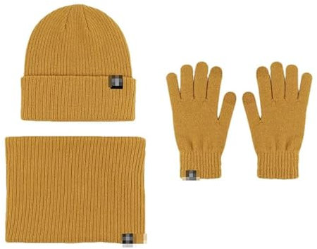 Hgvcfcv 3 in 1 Winter Set Weiche Kaschmir Mütze Halswärmer Handschuhe Set Gestrickt Dicker Schal Beanie Cap Mütze Schals, Orange Set, One size
