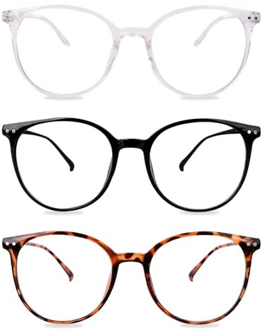 GROVL 3 Pack Blue Light Blocking,Glasses Round Frame Design Anti Blue Light,Light Weight Clear Lenses Fashion Reading Glasses for Men and Women Computer Glasses, Anti Glare Glasses