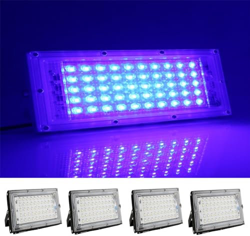 MODOAO Lot de 4 projecteurs d'extérieur 50 W 4800 lm LED bleu étanche IP66 pour cour, jardin, garage, pelouse, cour