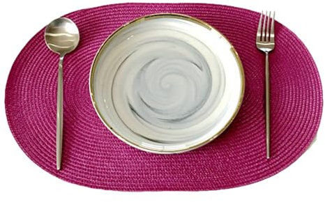 Ueiwffzo 30 * 45cm Oval Platzsets 4er Set Abwaschbar Hitzebeständig Gewebte Tischsets rutschfest Platzdeckchen für Küche, Party, Hochzeit, Weihnachten (Rosenrot)