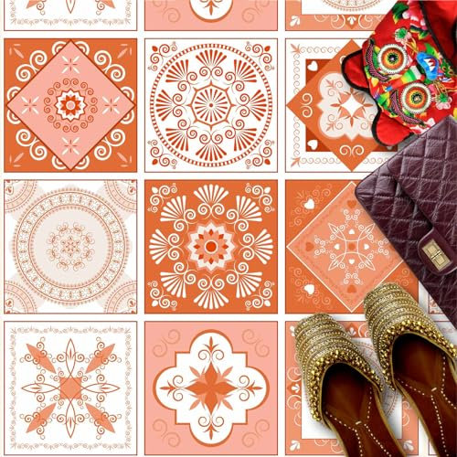 HUBDECO - Fliesenaufkleber - Küche, Badezimmer Deko - Klebefliesen - Bodenfliesen - Klebefolie Küche - Boden Schutzmatte - Selbstklebende Fliesen - 9 Stk. - Mosaik Rot - 10x10cm