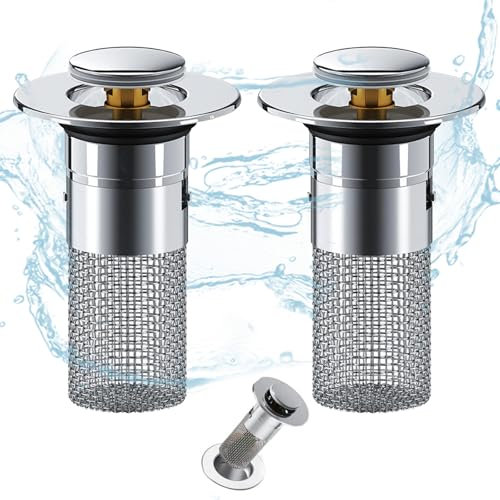 Filtro di scarico a pavimento, in acciaio inox, 2 pezzi, con colino, tappo per lavandino, universale, per bagno e cucina, per tubi di scarico da 34 a 40 mm