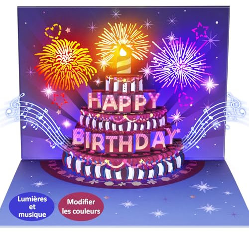 FITMITE 3D Carte Anniversaire Musicales et Lumineuses Amusantes Pop Up Cartes de Vœux Cadeau pour Femme Anniversaire Pour Fille Ami Homme Collègues
