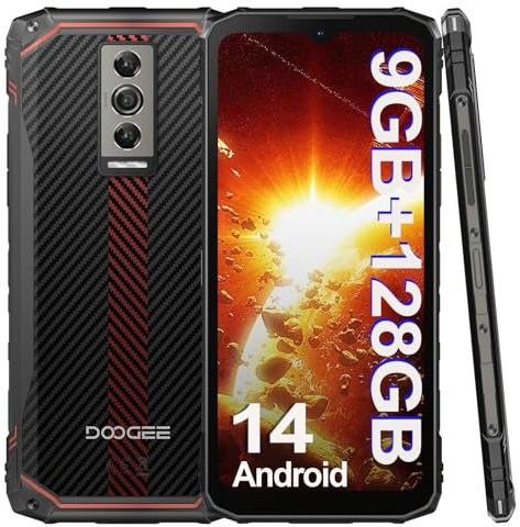 DOOGEE Blade 10 Telefono Cellulare Indistruttibile, Smartphone Android 14 da 9GB RAM 128GB ROM, Schermo HD+ da 6,56, Fotocamera da 16MP+8MP, Triple Card Slot,IP68 · IP69K (Kevlar Red)