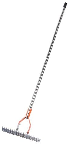 Reetrechen, 15 Zoll Breiter Garten Vertikutierer Zum Reinigen von Abgestorbenem Gras mit Edelstahlgriff, 19 Stahlzinken, Reetrechen aus Metall Zum Auflockern des Bodens Im Garten