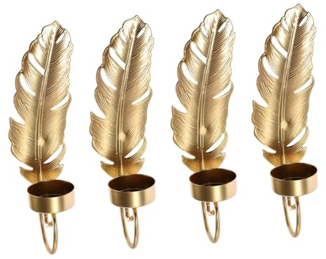 Alipis 4pcs Hanging Leaf Candle Sconces Wall-mounted Candleholder Iron Material Rustic Decor