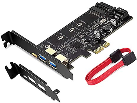 Runioney Tarjeta Pci-E a USB 3.0 Pci Express Incluye 1 Puerto USB C y 2 Puertos USB A, Tarjeta Adaptadora M.2 Nvme a Pcie 3.0 con Soporte