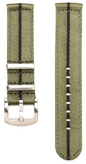 WB Original Nylon-Uhrenarmband 2-teilig | Olivgrün/Schwarz - 20 mm - Schließe: Silber Gebürstet | Nylon | Ersatz-Armband