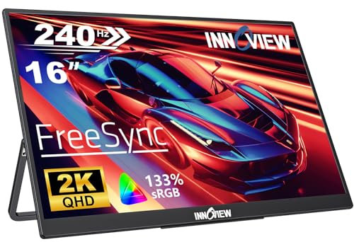 InnoView 16 2K 240Hz Portable Monitor 100% sRGB Portable Gaming Monitor Laptop Monitors Built-in Speakers 180° Adjustable Type-C HDMI Laptop Screen Extender for Surface Pro PS5 Switch Xbox