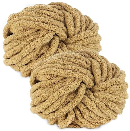 bechoanigel 2 Stück Dicke Wolle Garn 500g, Armstricken Wolle Dickes Garn, XXL Weiches Chunky Wolle, Super Weich Chenille Wolle zum Häkeln für Decken, Schals, Mützen, Haustier Nest (Khaki)