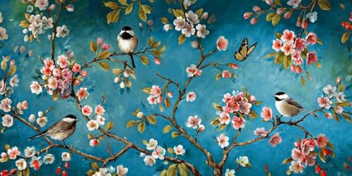 Papier Peint Panoramique Fleurs Rouges Bleues Papier Peint Chambre Adulte Papier Peint Panoramique Enfant Papier Peint Salon Décoratif Papier Peint Intissé 274x254cm