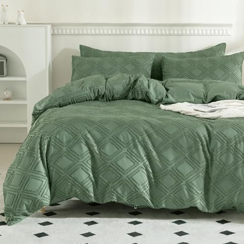 JELLYMONI Bettwäsche 135x200 Kariert Boho Bettwäsche-Set Grün Polyester-Mikrofaser Oeko-Tex 100% Bettbezug mit Reißverschluss und Kissenbezug 80X80 mit Umschlag Weich 2-Teilige Bettwäsche