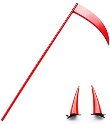 Funwetrike Kettensäge Mann Macht Blut Dämon Sense Waffe mit Macht Haarspange rote Hörner, Halloween Cosplay Requisiten Zubehör - 180cm
