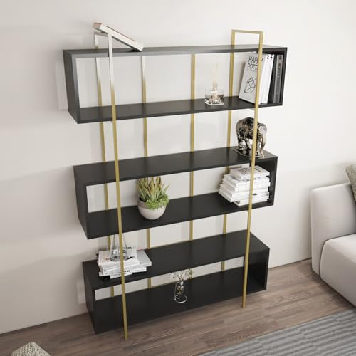 Stylish Anthracite & Gold Bookshelf, 120 x 180 x 29.6 cm | 100% Melamine Coated Particle Board, 18 mm Thick | Perfect for Modern Home Decor & Storage