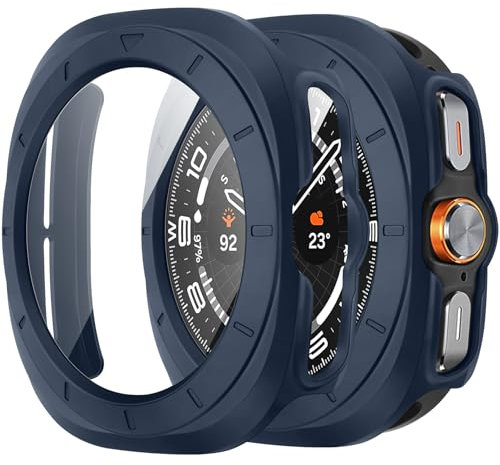 Amizee 2 Stück Hard Hülle Kompatibel mit Samsung Galaxy Watch Ultra (2025/2024) 47mm mit Glas Displayschutz, Ultradünn Kratzfeste Schutzhülle für Galaxy Watch (Blau/Transparente)