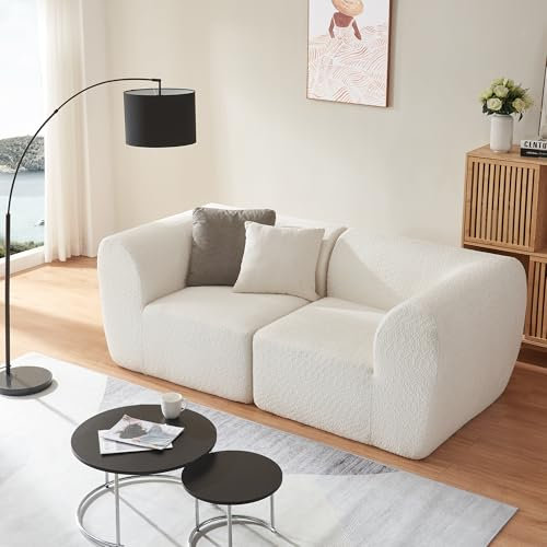 [en.casa] Modular Sofa 2-Sitzer Hurvas Wohnzimmer Couch Bouclé Polstersofa 2 x Eckelement mit Armlehne Relaxsofa 76 x 216 x 108 cm Cremeweiß