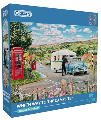 Gibsons Which Way to the Campsite? 1000 Piece Jigsaw Puzzle Nostalgic Countryside Colourful Artwork Sustainable Jigsaw Puzzle for Adults Teens Premium 100% Recycled Board Great Gift | Gibsons Games