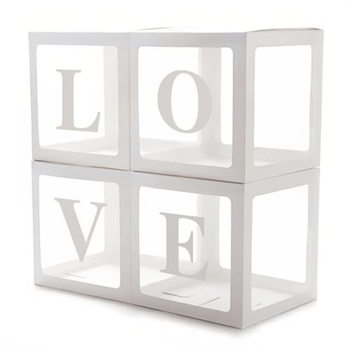 Baby Shower Decoration pour Garçons,Transparent Baby Balloon Boxes,Boîtes à Ballons Transparentes Blanches Avec Lettres,4 Lettres,Boîtes Bébé pour Baby Shower,Fête D'anniversaire,DIY,(LOVE)