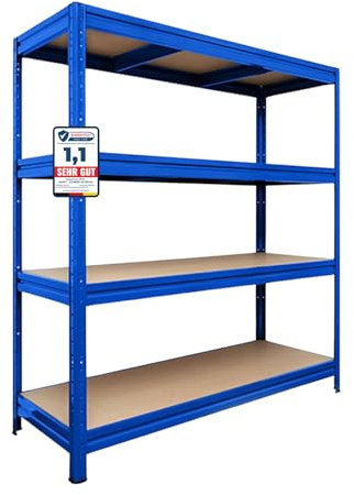 etm Weitspannregal 200 x 150 x 60 cm - mit Traglast bis zu 1500 kg, verwendbar als Schwerlastregal,Lagerregal,Kellerregal,Steckregal, Blau