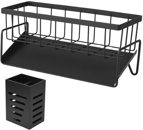 Küche Spülbecken Organizer Schwarz,Schwammhalter Küche Organizer,Spültuchhalterung,Selbstentleerender Aufbewahrungsbox Küchen Gadgets,Spülmittel Organizers für Badezimmer Kitchen Organizers Zubehör