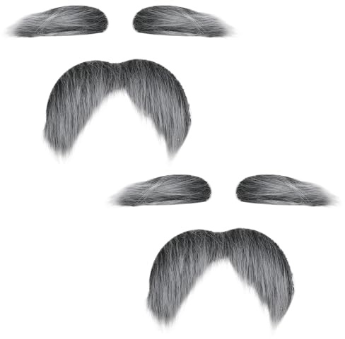 2 Sets Schnurrbart und Augenbrauen, Lustige Fake Bart, Schnauzer zum Ankleben, Gefälschte Bärte Augenbrauen Sets für Halloween Weihnachten Party Cosplay Zubehör Erwachsene Kinder(Schwarz und Weiß)