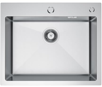 Melanstar 55 x 45 cm de acero inoxidable para fregadero de cocina, con 1 platillo con sifón, color acero inoxidable