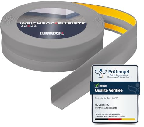 HOLZBRINK Weichsockelleiste selbstklebend PVC 32x23mm, 2 m | Küchenleiste Arbeitsplatte | Abschlussleiste selbstklebend für Badezimmer | Farbe: Hellgrau
