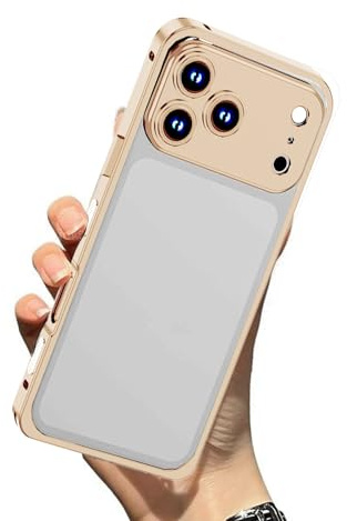 Wryhaul Chubbycase Ultra-Thin Metal Frame Heat Dissipation Case with Lens Protector, Bumper Metal Frame Shockproof Phone Case for iPhone 17/16/15/14 Series (Gold,16 Pro)