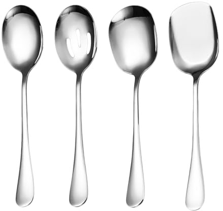 4 Pcs Serving Spoons, Long Handle Buffet Spoon Set | stainless steel serving spoons, durable, dishwasher safe and ideal for buffet, soup, salad, curry and more