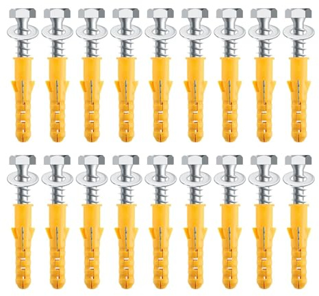 18 pcs M10x50mm Heavy Duty Wall Plugs & Coach Bolts Masonry Brick Screws Concrete Screws with Washer Zinc Plated Wall Fixing Anchor Bolts Strong Wall Plugs and Screws Set