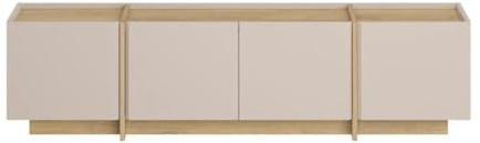 Calicosy TV-Schrank mit 4 Türen – Melamin-Platten mit Kaschmirdekor & Saphireiche – Füße aus Metall & Wandmontage möglich – Kollektion Onyx – Wohnzimmer – L 180 x T 35 x H 46 cm