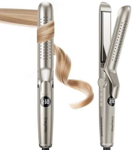 CrazyMar Haarglätter, 2 In 1 Glätteisen Locken und Glätten, Ionen Air Glätteisen, 9 Temperaturstufen (110°C-230°C), Negativ-Ionen-Beschichtung, mit Kaltluftfunktion (Champagnergold)