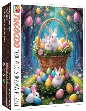 Easter Puzzle - 1000 Pieces Jigsaw Puzzle | Bunny Rabbit Puzzles With Easter Eggs | Forest Spring Scenery Art, 27.5x19.7 Inch Finished Size, Family Game, DIY Home Decor Wall Art