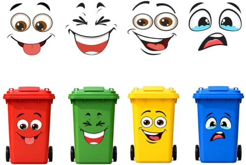 Quorumsg 12 Bögen Mülltonnen Aufkleber, 20×20cm Lustige Mülltonnenaufkleber | Aufkleber Mülltonne Augen und Mund, Selbstklebend Sticker für Behälter, Kühlschrank, Haus, Wanddekoration